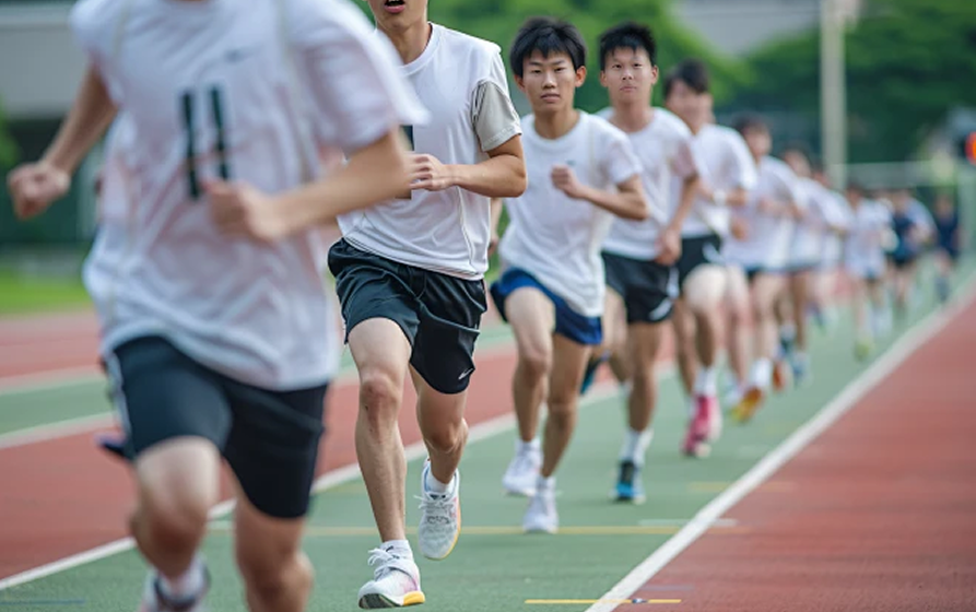学生在操场进行跑步训练